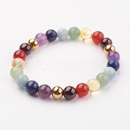 Mixed Natural Gemstone Bead Stretch Bracelets BJEW-JB03110-1