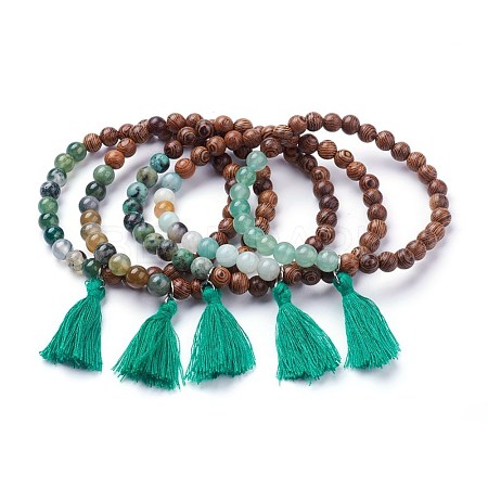 Natural African Turquoise(Jasper) Stretch Charm Bracelets BJEW-JB03415-1