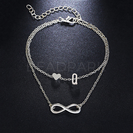 Alloy Infinity Heart Initial Charm Double Layer Anklets for Women FS-WG74AE6-17-1