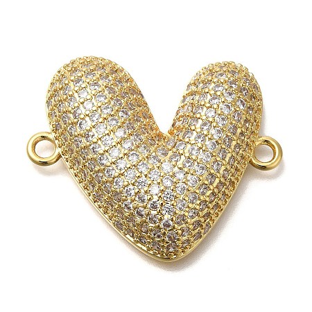 Rack Plating Brass Micro Pave Clear Cubic Zirconia Heart Links Connector Charm KK-P287-52G-01-1