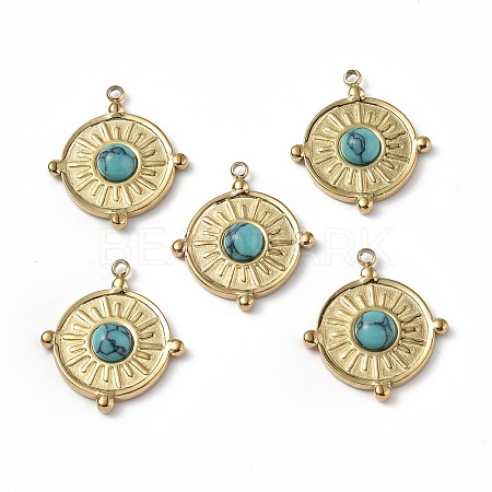 PVD Vacuum Plating 201 Stainless Steel Natural Turquoise Pendants STAS-C064-VC891-1