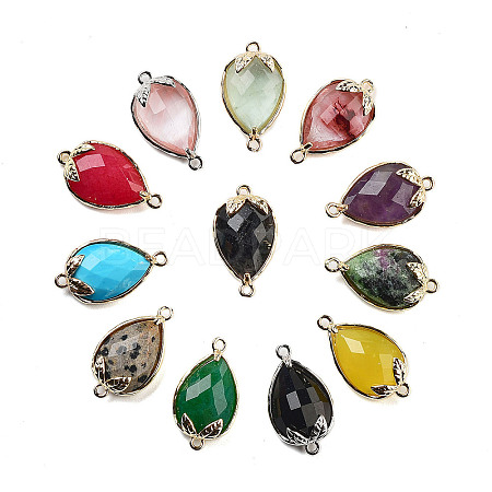 Natural & Synthetic Mixed Stone Faceted Teardrop Connector Charms G-B081-03G-1