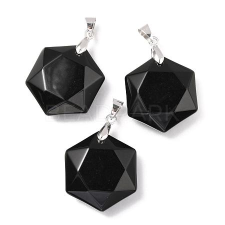 Faceted Natural Dyed & Heated Black Agate Pendants G-F340-03A-1