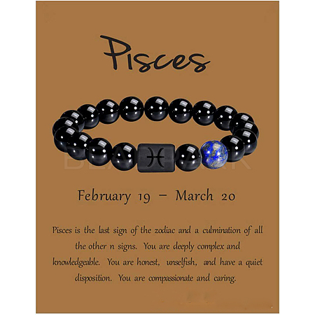12 Constellation Natural Round Lapis Lazuli Beads Stretch Bracelets WGD22B0-19-1