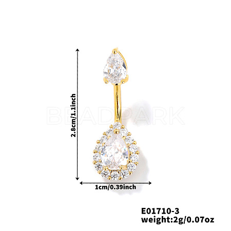 Geometric Brass Clear Cubic Zirconia Teardrop Curved Barbell Belly Button Rings for Women's Gift OY0687-3-1