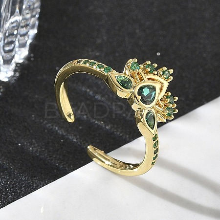 Brass Micro Pave Cubic Zirconia Cuff Open Rings RJEW-Z145-06G-1