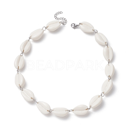 Acrylic Shell Bead Link Necklaces for Women NJEW-JN04297-1