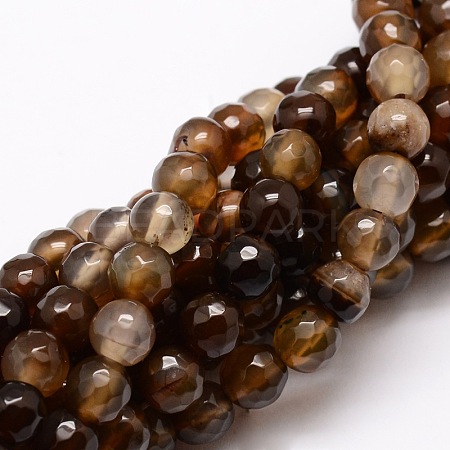 Faceted Natural Agate Round Beads Strands G-E319B-6mm-08-1
