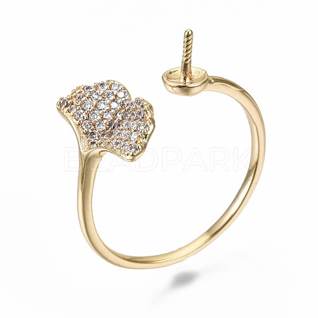 Brass Micro Pave Clear Cubic Zirconia Peg Bails Cuff Finger Ring Settings KK-S356-175G-NF-1