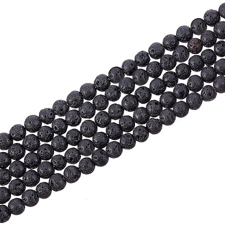 Natural Lava Rock Gemstone Round Bead Strands X-G-R285-4mm-06-1