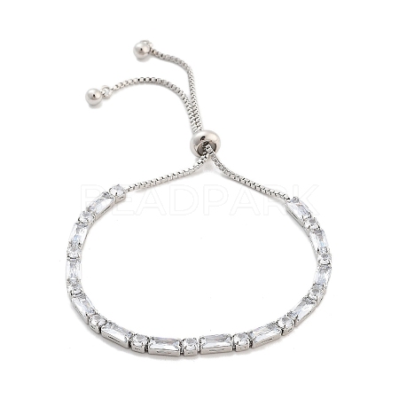 Brass Pave Clear Cubic Zirconia Rectangle & Flat Round Slider Bracelets BJEW-B094-01P-1