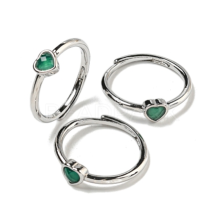 Heart Natural Dyed & Heated Green Onyx Agate Adjustable Rings RJEW-Q818-02P-04-1