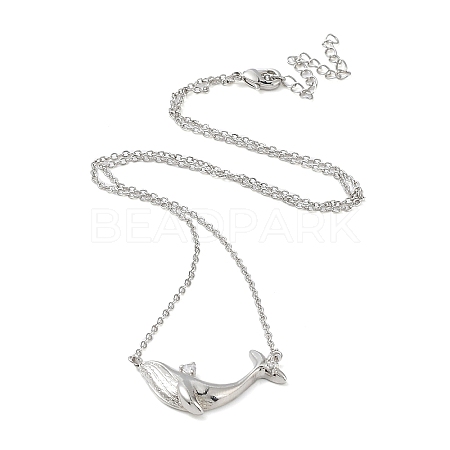Clear Cubic Zirconia Whale Pendant Necklace with Brass Cable Chains NJEW-B090-01-1