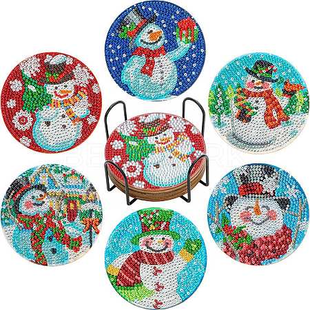 DIY Christmas Theme Diamond Painting Coaster Kits XMAS-PW0001-158A-1