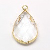 Golden Tone Brass Glass Teardrop Pendants GLAA-M006-A-23G-1