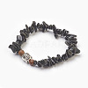 Natural Obsidian and Wood Beads Stretch Bracelets BJEW-JB03859-07-1