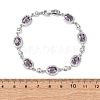 Oval Brass Micro Pave Cubic Zirconia Link Chain Bracelets for Women BJEW-D387-04P-7