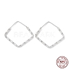 Rhodium Plated 925 Sterling Silver Textured Rhombus Hoop Earrings EJEW-K258-05P-1