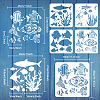 4Pcs 4 Styles Sea Animals Theme PET Hollow Out Drawing Painting Stencils DIY-WH0394-0018-2