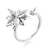 Flower Brass Micro Pave Clear Cubic Zirconia Cuff Ring Settings KK-T076-68P-1