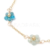 Chakra 304 Stainless Steel & Brass & Natural Green Aventurinee/Garnet/Amethyst/Apatite/Gold Rutilated Quartz/Carnelian/Lapis Lazuli Bead Flower Link Chain Anklets for Women AJEW-AN00692-3