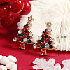 Christmas Tree Alloy Rhinestone Pendant Necklaces & Stud Earrings & Rings & Brooch Sets WG792CD-05-2