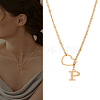 1Pc Letter & Heart Stainless Steel Lariat Necklaces for Women NJEW-LP0002-87G-P-1