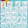 2Sets Square with Floral & Butterfly Pattern PET Drawing Stencil DIY-CW0001-12-10