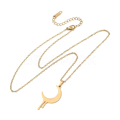 304 Stainless Steel Melting Moon Pendant Cable Chain Necklaces for Men Women NJEW-K308-01C-G-1
