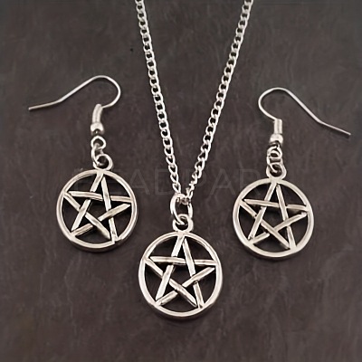 Hollow Out Star Alloy Pendant Necklaces & Dangle Earrings Sets FS-WG345ED-01-1