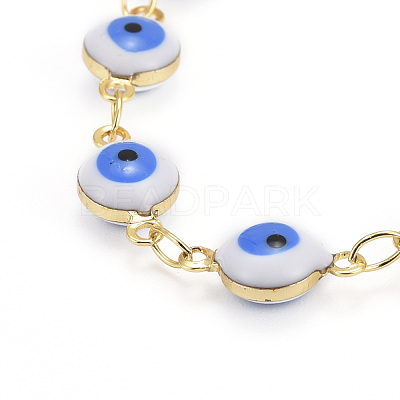 Brass Enamel Evil Eye Link Bracelets BJEW-JB06179-1