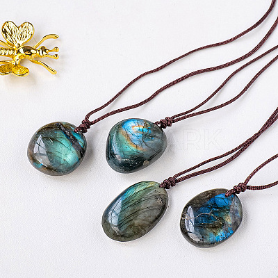 Nuggets Natural Labradorite Pendant Adjustable Cord Necklaces FS-WG568C8-01-1