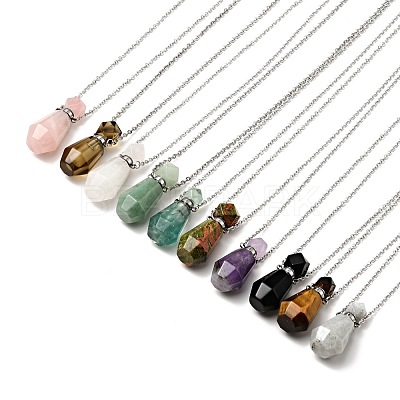 Openable Faceted Natural & Synthetic Mixed Stone Perfume Bottle Pendant Necklaces for Women NJEW-F296-03P-1