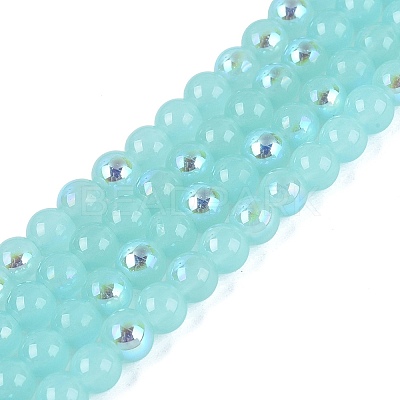 Electroplate Imitation Jade Glass Beads Strands EGLA-Q132-6MM-01B-06-1