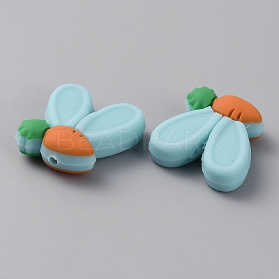 Rabbit Ears with Carrot Food Grade Eco-Friendly Silicone Focal Beads SIL-SZC0003-05E-1