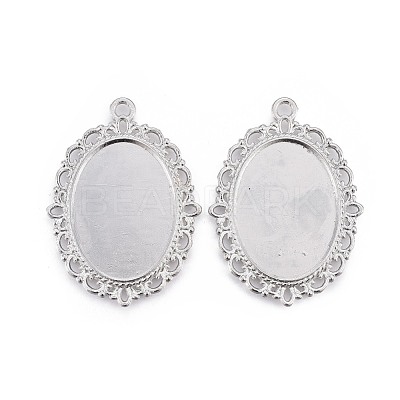 Tibetan Style Oval Alloy Pendant Cabochon Settings X-TIBEP-Q054-44P-RS-1