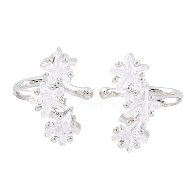 Brass Micro Pave Clear Cubic Zirconia Cuff Earrings EJEW-G471-40P-1