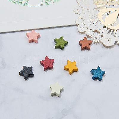 Painted Natural Wood Beads WOOD-CJ0001-12-1