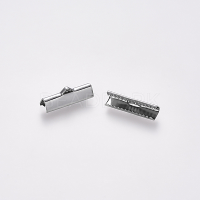 Non-Tarnish 304 Stainless Steel Ribbon Crimp Ends X-STAS-S112-001F-P-1