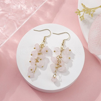 Natural Rose Quartz Chips Dangle Earrings EJEW-JE05266-03-1