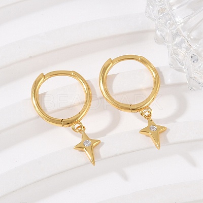 Star 925 Sterling Silver Micro Pave Clear Cubic Zirconia Hoop Earrings for Women EJEW-G427-03G-1