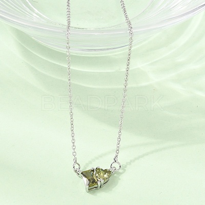 Brass Pave Cubic Zirconia Rectangle and Heart Pendant Cable Chain Necklaces KK-CBAB173-04P-02-1