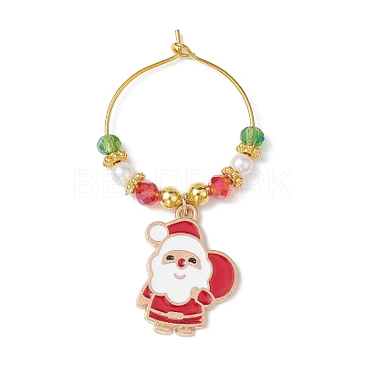 Christmas Theme Electroplate Glass Beads & Alloy Enamel Wine Glass Charms AJEW-JO00256-1