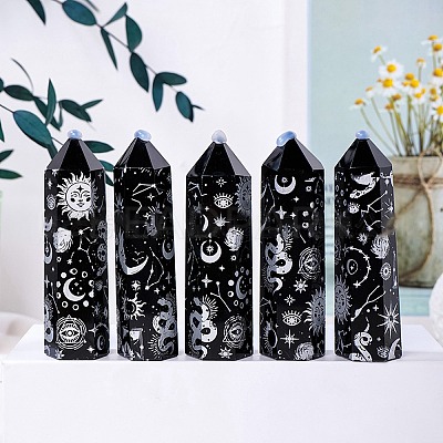 Natural Black Obsidian Pointed Prism Bar Home Display Decoration G-PW0007-116A-02-1