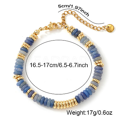 Disc Natural Blue Chalcedony & 304 Stainless Steel Beaded Bracelet for Women VZ6468-1