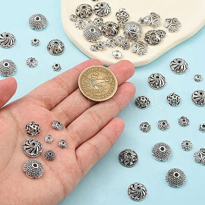 120Pcs 12 Styles Tibetan Style Alloy Bead Caps TIBE-YW0001-61-1