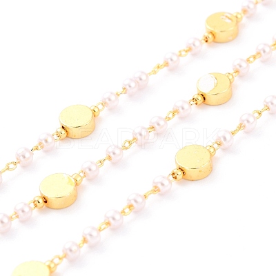 3.28 Feet Handmade CCB Plastic Imitation Pearl Beaded Chains X-CHC-I038-23G-1
