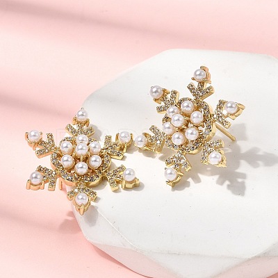 Snowflake Brass Micro Pave Clear Cubic Zirconia Stud Earrings EJEW-H180-27G-1