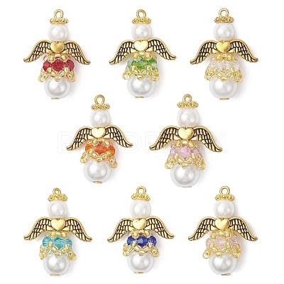 8Pcs 8 Colors Pearlized Glass Pearl & Glass Pendants PALLOY-MZ00978-1