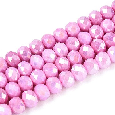 Anti-Tarnish Electroplate Rondelle Glass Beads Strands EGLA-T021-8mm-17-08-1